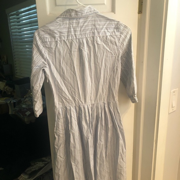 J. Crew White Blue Pinstripe Button Down 3/4 sleeve Shirt Dress size 0 - Picture 10 of 13